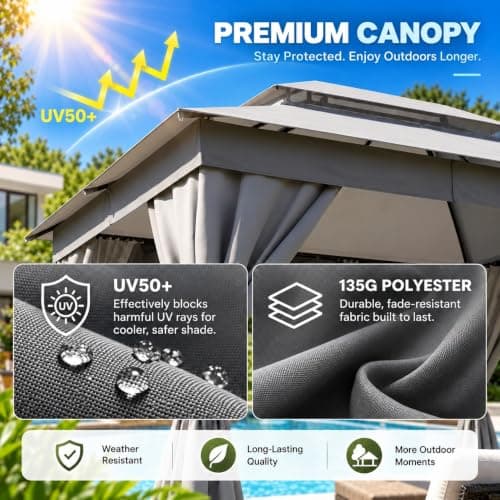 LAUSAINT HOME 10x12 Gazebo Canopy with Netting, Curtains & Double Roof