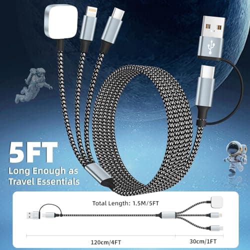 MPATIBY Esencial de Viaje: Cable de Carga Múltiple 3 en 2 USB-A/C para Relojes, Celulares y Tablets