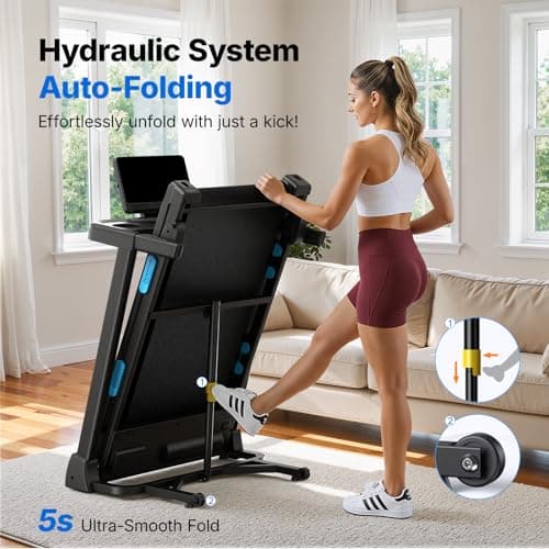 MERACH T12 Foldable Treadmill for Home, 300 LBS Capacity, Wide Running Belt | Incline Treadmill with Display, Smart App, 2.5HP Brushless Motor, Compact Design