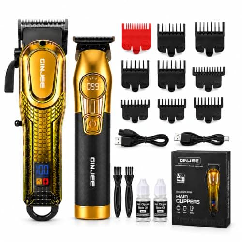 Hair Clippers for Men, Cordless Barber Clipper and Trimmer Set, Gold | 7,000/7,500 RPM motors, LED displays, 809S 150+ min and S12 120+ min runtime, 9 guide combs, corded or cordless use