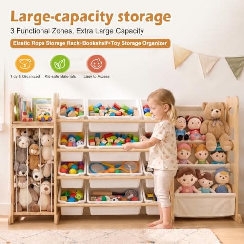 Toy Storage Organizer with Bookshelf and Stuffed Animal Storage 60.7'' L