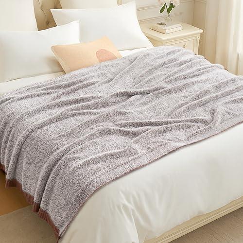 Amélie Home Knit Throw Blanket for Couch, Super Soft Cozy Fuzzy Throws for Sofa Bed Living Room, Luxury Cozy Fluffy Throw for Room Decor, 60" x 80", Heather Brown