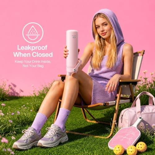 Termo ENCOOL de Acero Inoxidable Aislado con Popote, Antiderrames, Libre de BPA, Doble Pared al Vacío, Mantiene Frío 24H (26 oz, Algodón de Azúcar)