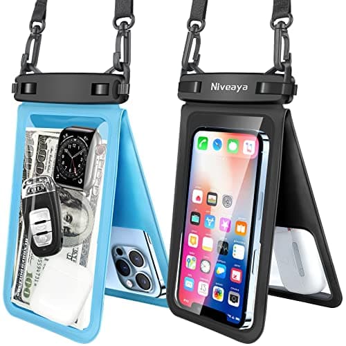 Niveaya Double Space Waterproof Phone Pouch - 2 Pack, Waterproof Phone Lanyard Case with iPhone 17/16/15/14/13 Pro Max up to 8.3", Phone Dry Bags for Vacation Beach Pool Kayak Cruise Travel Essentials