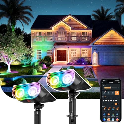 Linkind Smart Solar Spot Lights Outdoor SL5C, Solar Lights Outdoor Spotlight Cool/Warm White/Color Changing, APP/Voice Control IP67 Landscape Lighting for Yard, Garden, Pathway(2 P