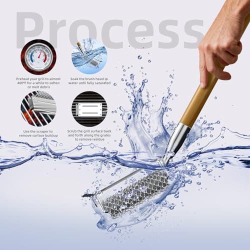 HOUSE AGAIN Grill Brush and Scraper Bristle Free with 3 Replacement Head 304 Stainless Steel Food-Grade Grill Accessories, Safe BBQ Cleaner Brush Strong Barbecue Cleaning Brush for Outdoor Grill Grate