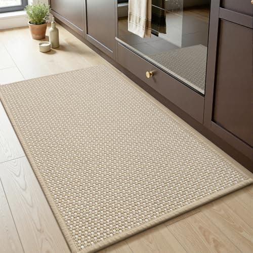 MontVoo Kitchen Rugs Non Slip Washable, Absorbent Braided Kitchen Mats for Floor with Rubber Backing, Durable Easy Clean Kitchen Floor Mat for Front of Sink, Laundry, Entryway, Beige, 17"x28"