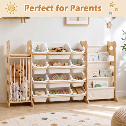 Toy Storage Organizer with Bookshelf and Stuffed Animal Storage 60.7'' L