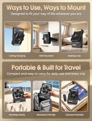 10000mAh Cruise Approved Magnetic Fan, Ultra-Slim Rechargeable Travel Fan