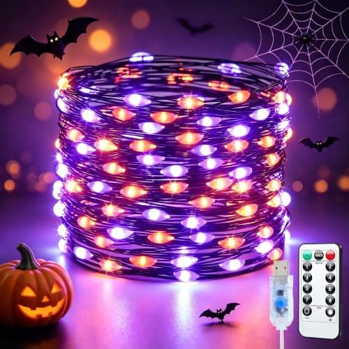 JMEXSUSS Serie de 100 Luces LED de Halloween Naranja y Morado con USB y Control Remoto