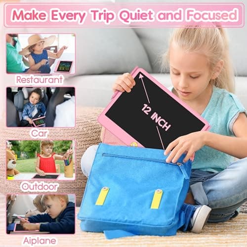 Tableta de Escritura LCD Hockvill de 12 Pulgadas Rosa para Niños y Niñas, Pizarra Mágica Borrable para Dibujar, Juguete Educativo y de Viaje, Regalo Ideal de Cumpleaños/Navidad