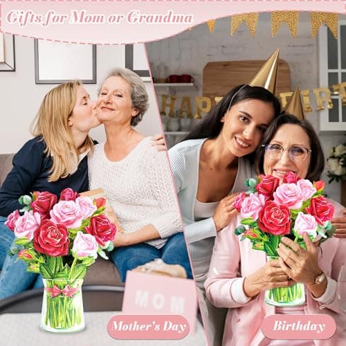 Airpark Pop Up Birthday Cards for Women, Paper Flowers Bouquet Card for Mom