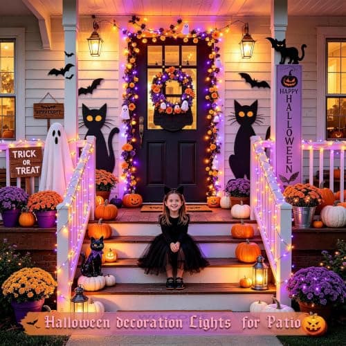 JMEXSUSS Serie de 100 Luces LED de Halloween Naranja y Morado con USB y Control Remoto
