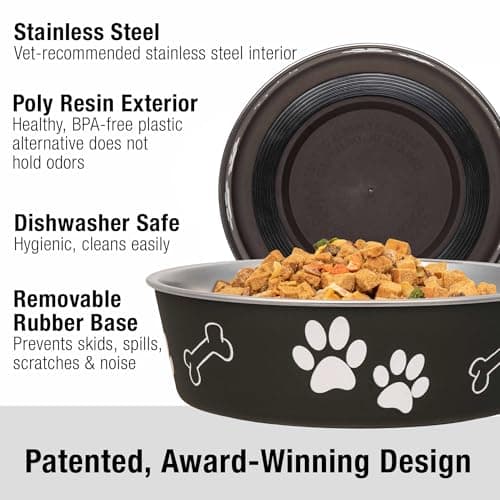 Loving Pets Bella Dog Bowls- Stainless Steel Dog & Cat Bowls - Spill Proof Dog Food Bowl, Cat Bowl, Puppy Essentials & Pet Supplies Great for Home & Travel (X-Large 65-100lbs, Espresso)
