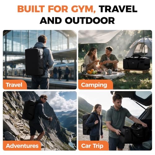 40L Water-Resistant Duffle Backpack with Shoe Compartment & Wet Pocket