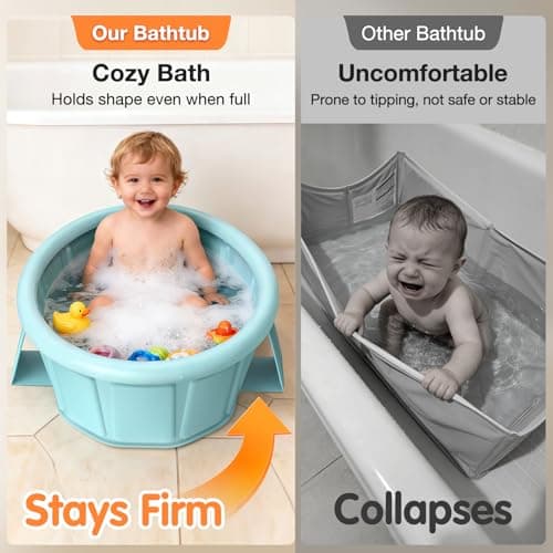 Bañera Plegable para Bebés con Borde Inflable, Extra Estable y Portátil (12M-6A), ¡Lista para Usar!