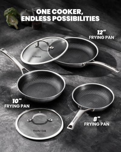 Yonida Non Stick Frying Pans, 12 inch Hybrid Pans with Lid