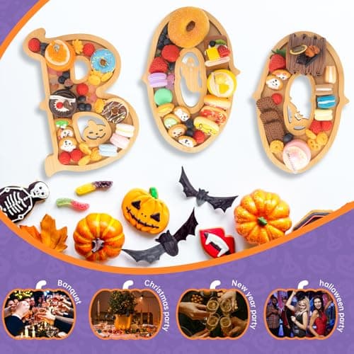 Set Nsoyos de 3 Tablas de Madera para Halloween 'BOO' + 14 Globos y Soportes