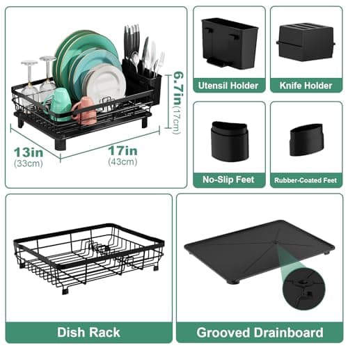 MOUKABAL Dish Drying Rack with Drainboard for Kitchen Counter, Black