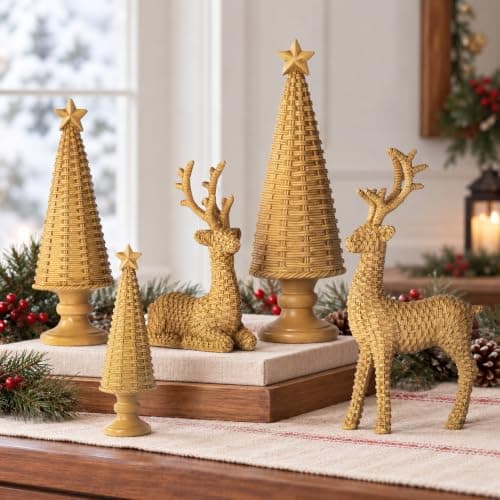 Gleemoria 5PCS Reindeer Christmas Decor, Christmas Tree Figurines