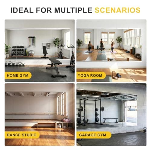 Home Gym Mirrors for Wall, 48”x28”x2 PCS Large Workout Mirrors for Home Gym | Tempered Glass, HD Reflection, Full Length Frameless body mirror for Home Gym, Garage, Yoga, Dance, Bedroom(Silver)