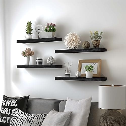 GXYAWPJ Black Wood Floating Shelves for Wall Rustic Wall Shelves for Bedroom Set of 6