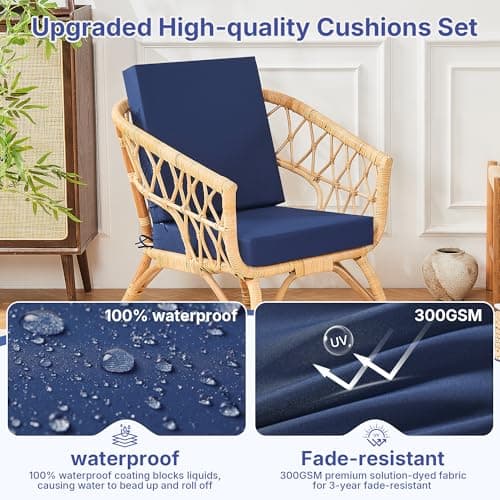SurChic Outdoor Chair Cushions Set of 4 for Outdoor Patio Furniture, Waterproof Patio Seat Cushions with Handle & Ties, 3 Year Color Fastness Square Garden Sofa Couch Pads, 19" x 19" x 3", Navy Blue