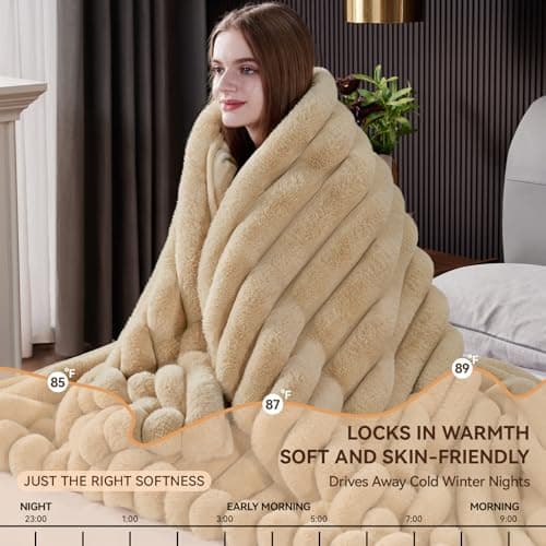 HaloRest Faux Fur Throw Blanket, 1000GSM Thick Fluffy Fur Throw, 60"X80"