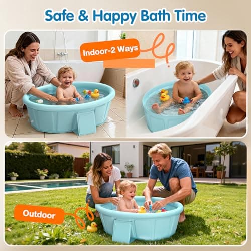 Bañera Plegable para Bebés con Borde Inflable, Extra Estable y Portátil (12M-6A), ¡Lista para Usar!