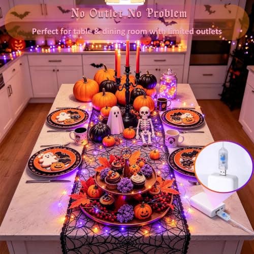 JMEXSUSS Serie de 100 Luces LED de Halloween Naranja y Morado con USB y Control Remoto