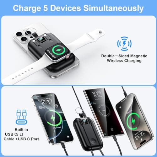 Power Bank Magnético Inalámbrico 10000mAh con Cables Integrados