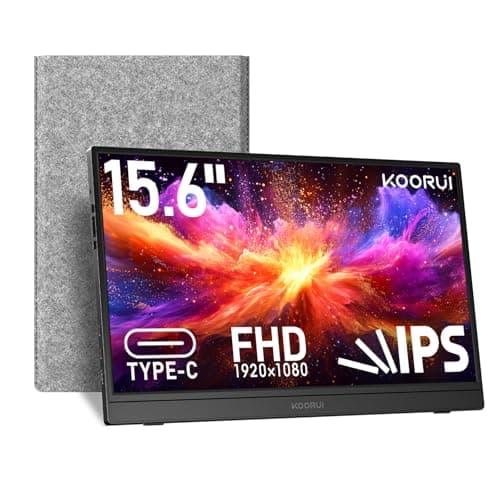 KOORUI 15.6 inch Portable Monitor FHD 1080P IPS External Display, Second Screen for Travel and Office, USB-C HDMI Gaming Monitor with Kickstand & Speakers for Laptop PC