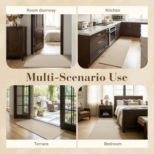 MontVoo Kitchen Rugs Non Slip Washable, Absorbent Braided Kitchen Mats for Floor with Rubber Backing, Durable Easy Clean Kitchen Floor Mat for Front of Sink, Laundry, Entryway, Beige, 17"x28"