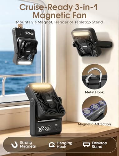 10000mAh Cruise Approved Magnetic Fan, Ultra-Slim Rechargeable Travel Fan