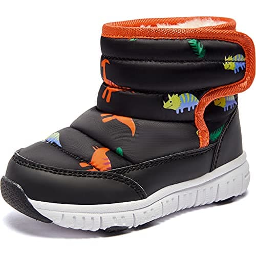 Botas de Nieve HOBIBEAR sin Cordones, Impermeables y Cálidas (Dinosaurio - Talla 7 Niño)