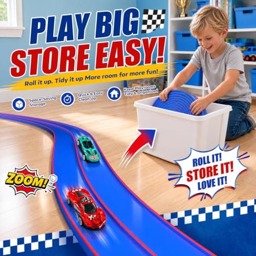 Pista de Carreras Flexible TAEMVV para Niños, Set Doble de 15 Pies, Azul Rey