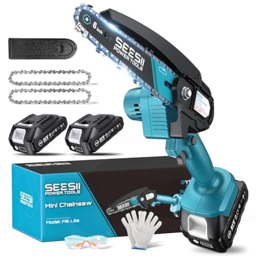 Seesii Mini Chainsaw, 6-inch Mini Chainsaw Cordless, Handheld Electric Power Chain Saw with 2 Batteries, for Tree Trimming Wood Cutting, Best Gifts for Father, Dad, Husband, Men