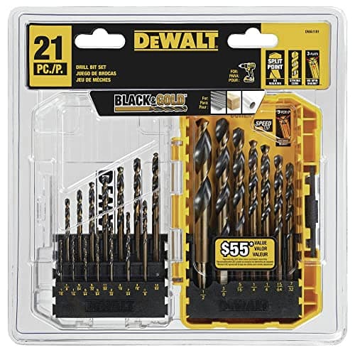 Juego de Brocas DEWALT (21 pz) Acero Alta Velocidad, Óxido Negro/Dorado, Punta 135°, Hélice 31° (DWA1181)
