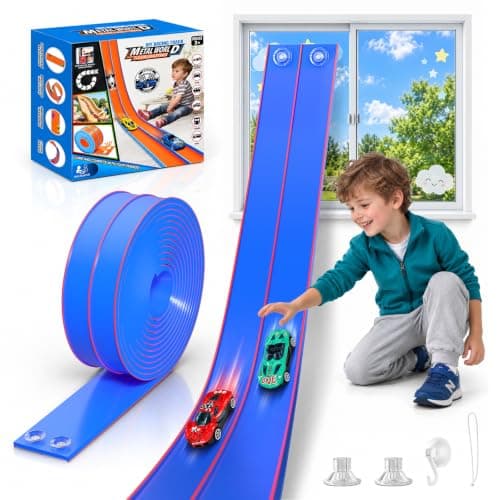 Pista de Carreras Flexible TAEMVV para Niños, Set Doble de 15 Pies, Azul Rey