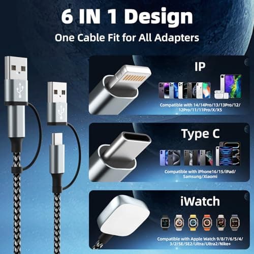 MPATIBY Esencial de Viaje: Cable de Carga Múltiple 3 en 2 USB-A/C para Relojes, Celulares y Tablets