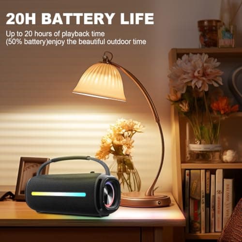 Bocina Bluetooth Portátil JIAYAOKJXX: Resistente al Agua, Luces RGB, Sonido Estéreo 20W y Bajos Profundos, con TWS. Perfecta para Exteriores y Fiestas.