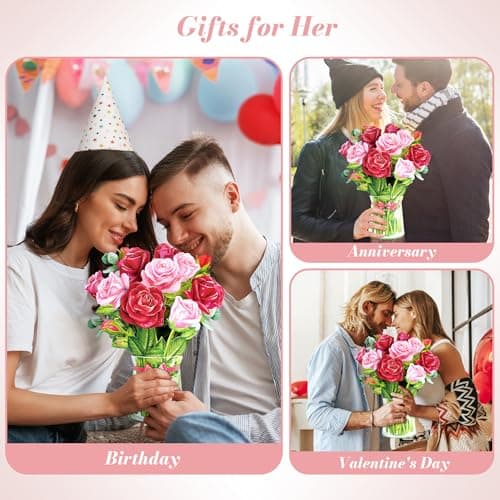 Airpark Pop Up Birthday Cards for Women, Paper Flowers Bouquet Card for Mom