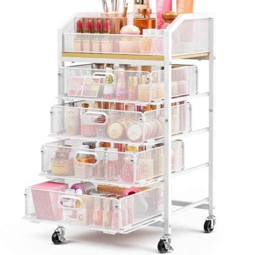 Carrito Rodante SUNALLY para Maquillaje y Uñas con Cajones, Blanco