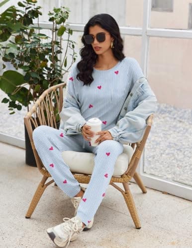 Ekouaer Womens Pajamas Set Long Sleeve Loungewear Soft Joggers with Pockets