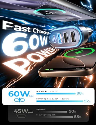 Cargador Súper Rápido LISEN 60W para Coche, 4 Puertos