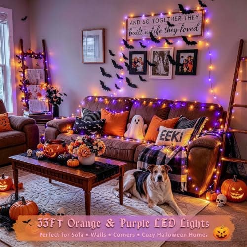 JMEXSUSS Serie de 100 Luces LED de Halloween Naranja y Morado con USB y Control Remoto