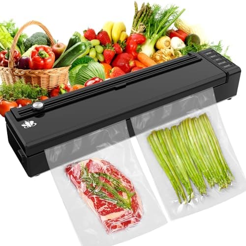 Etunsia Vacuum Sealer Machine, Vacuum Sealer for Dry/Moist Food, Build in Cutter and Bag Storage, With External Suction Hose for Food Cans (Black)
