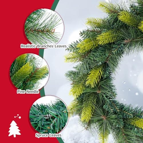 24 Inch Christmas Wreath Artificial PE Pine Wreaths for Front Door Hanging Decor for Windows Xmas Winter Indoor and Outdoor Wreath(The Bow is Not Included)