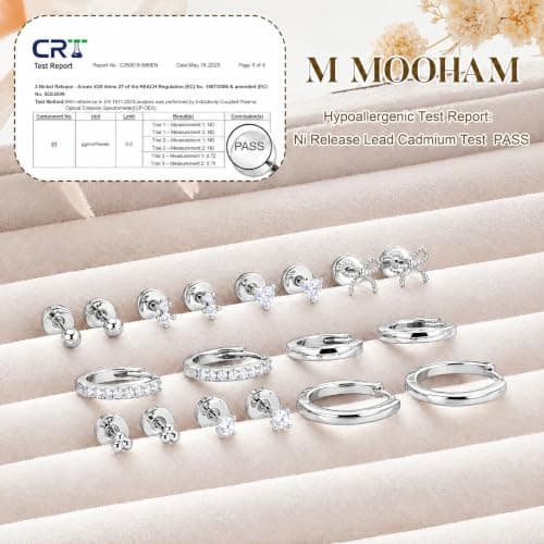 Set de Aretes con Poste Plano M MOOHAM para Mujer y Adolescentes