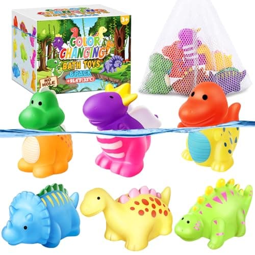 Color Changing No Hole Dinosaur Bath Toys Kids Ages 3+ Halloween Toys | Halloween Goodie Bag Stuffers Dinosaur Toys for Water Table Kids, Water Pool Toys for Bathtub Beach with Drying Bag